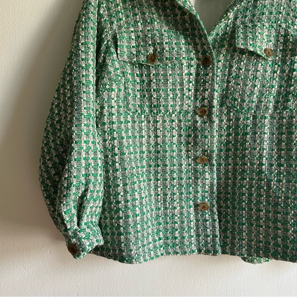 Anthropologie Maeve Sz XL Tweed Green Button Front Shacket Jacket - Picture 7 of 14